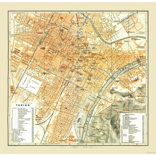 Historic Map - Turin Italy - Bertarelli 1914 - 23.63 x 23 - Vintage Wall Art