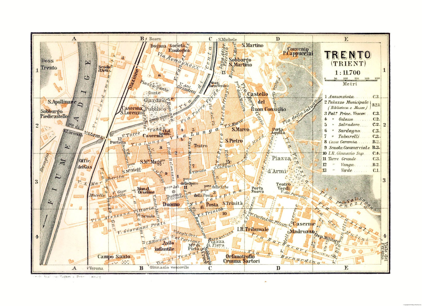 Historic Map - Trento Italy - Bertarelli 1914 - 31.76 x 23 - Vintage Wall Art