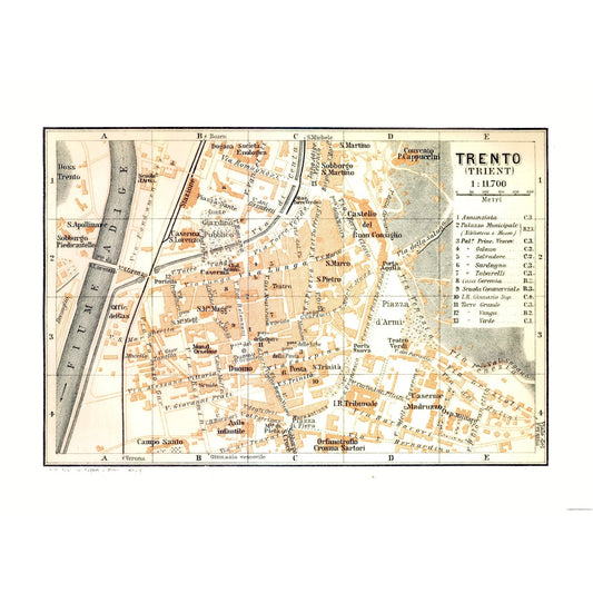 Historic Map - Trento Italy - Bertarelli 1914 - 31.76 x 23 - Vintage Wall Art