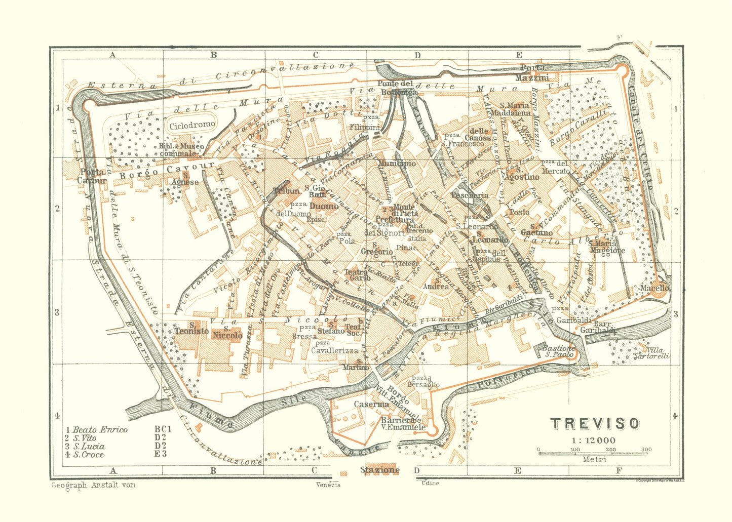 Historic Map - Treviso Italy - Bertarelli 1914 - 32.24 x 23 - Vintage Wall Art