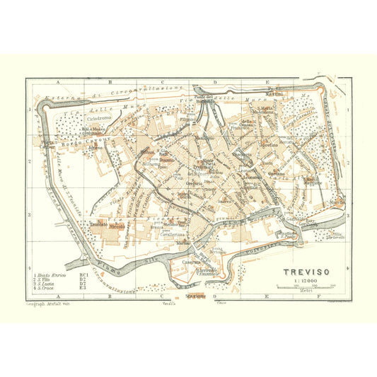 Historic Map - Treviso Italy - Bertarelli 1914 - 32.24 x 23 - Vintage Wall Art