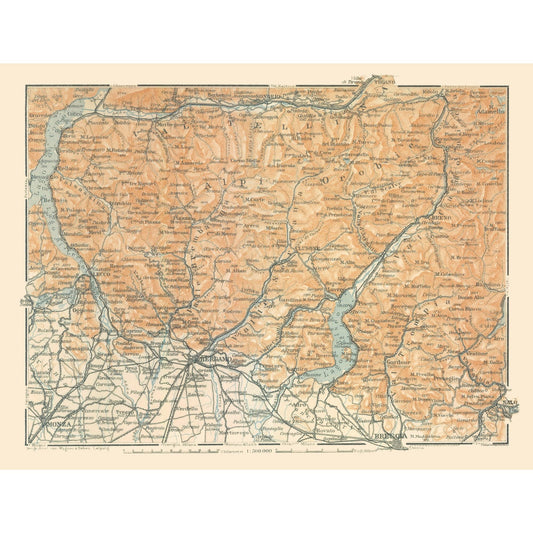 Historic Map - Bergamo Alps Italy - Bertarelli 1914 - 30.16 x 23 - Vintage Wall Art