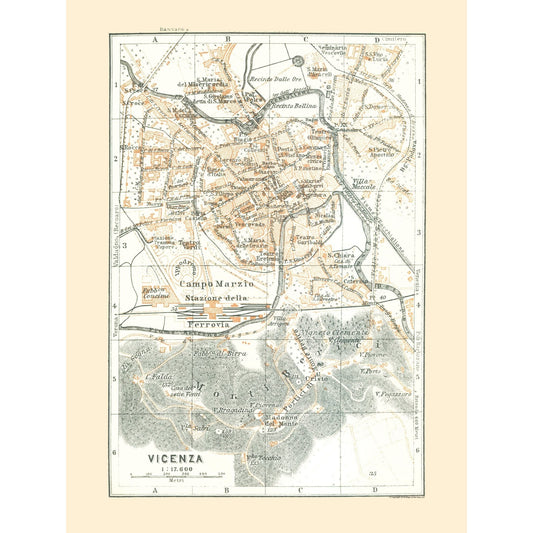 Historic Map - Vicenza Italy - Bertarelli 1914 - 23 x 30.58 - Vintage Wall Art