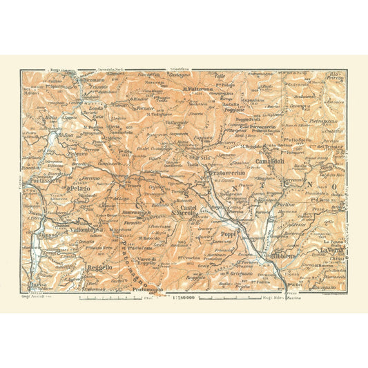 Historic Map - Campigna Italy National Park Cities - Bertarelli 1914 - 32.75 x 23 - Vintage Wall Art