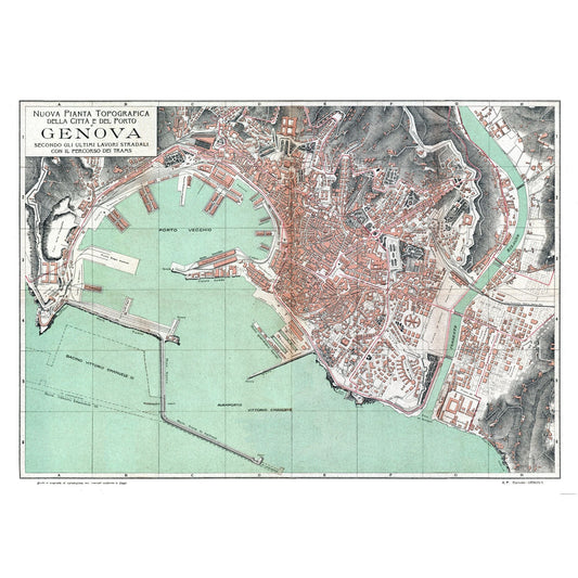 Historic Map - Genoa Italy - Bertarelli 1921 - 32.04 x 23 - Vintage Wall Art
