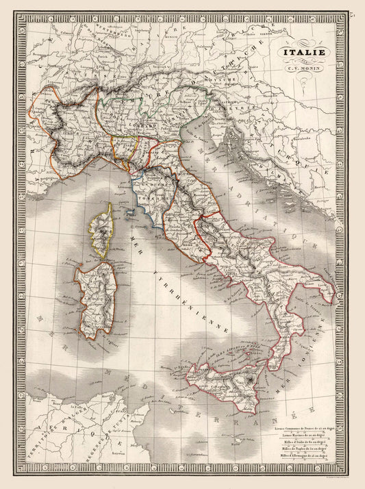 Historic Map - Italy - Monin 1839 - 23 x 30.79 - Vintage Wall Art