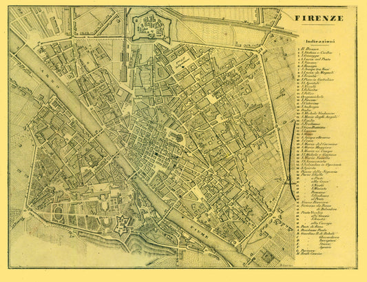 Historic Map - Firenze Italy - Muggiani 1865 - 30 x 23 - Vintage Wall Art