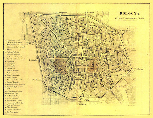 Historic Map - Bologna Italy - Muggiani 1865 - 29.95 x 23 - Vintage Wall Art