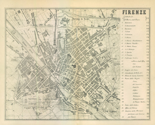 Historic Map - Firenze Italy - Castro 1870 -  28.61 x 23 - Vintage Wall Art