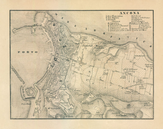 Historic Map - Ancona Italy - Castro 1870 - 29.00 x 23 - Vintage Wall Art