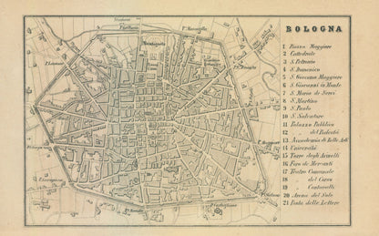 Historic Map - Bologna Italy - Castro 1870 - 36.96 x 23 - Vintage Wall Art