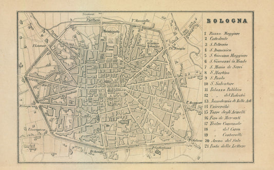 Historic Map - Bologna Italy - Castro 1870 - 36.96 x 23 - Vintage Wall Art