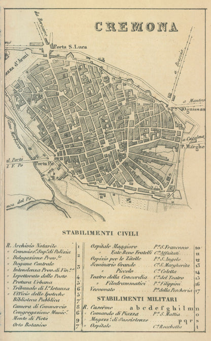 Historic Map - Cremona Italy - Castro 1870 - 23 x 37.18 - Vintage Wall Art
