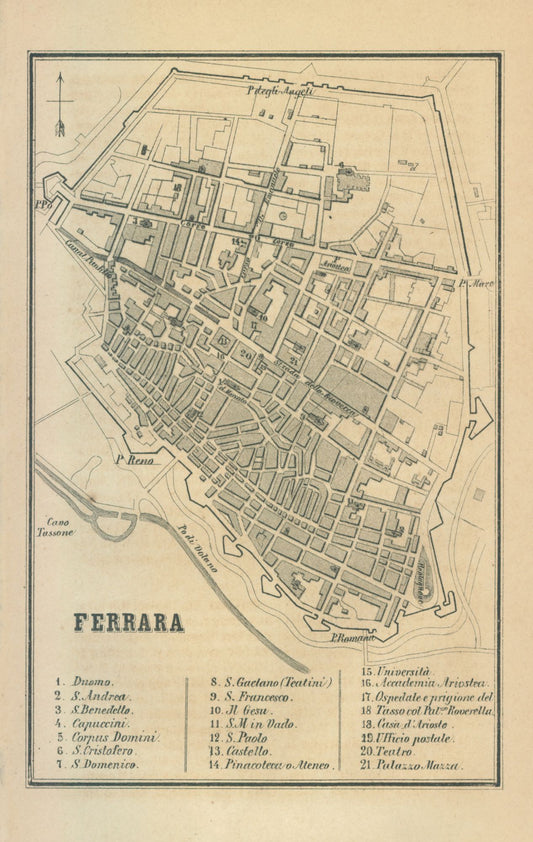 Historic Map - Ferrara Italy - Castro 1870 - 23 x 36.33 - Vintage Wall Art