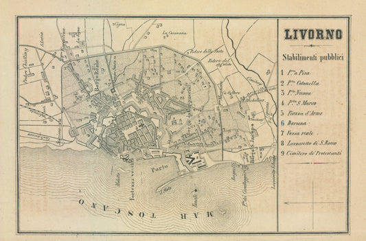 Historic Map - Livorno Italy - Castro 1870 - 34.91 x 23 - Vintage Wall Art