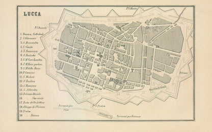 Historic Map - Lucca Italy - Castro 1870 36.84 x 23 - Vintage Wall Art