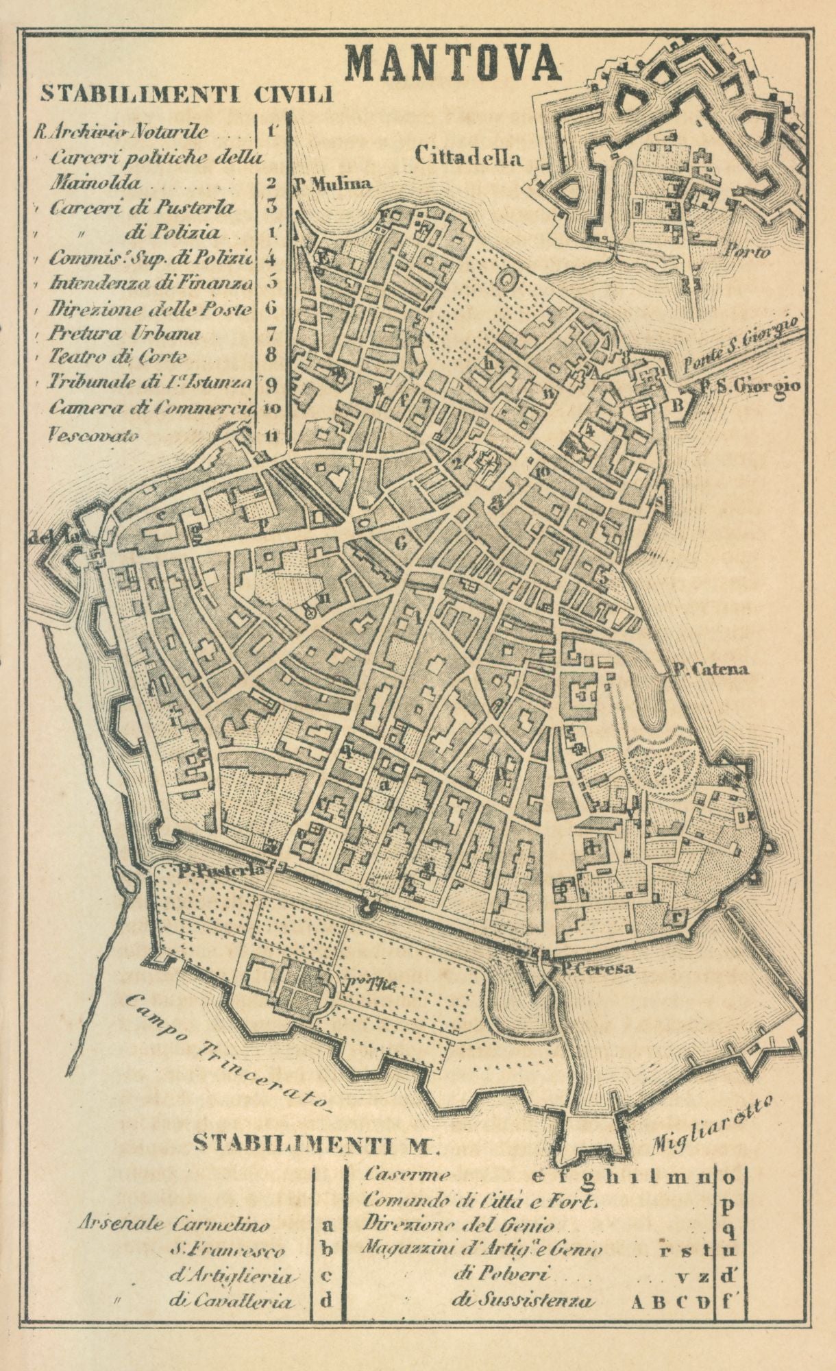 Historic Map - Mantova Italy - Castro 1870 - 23 x 37.72 - Vintage Wall Art