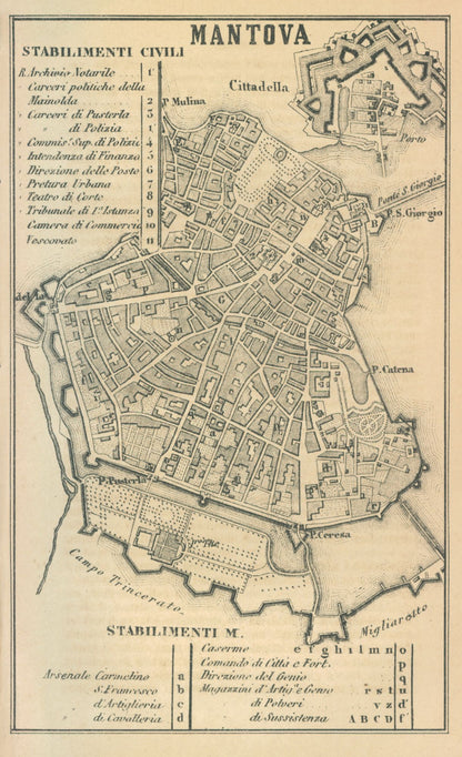 Historic Map - Mantova Italy - Castro 1870 - 23 x 37.72 - Vintage Wall Art