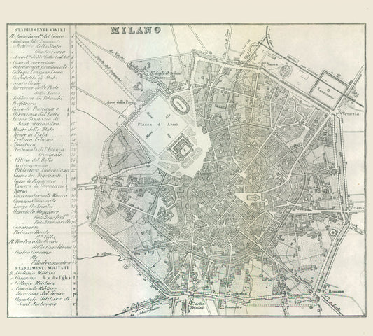 Historic Map - Milano Italy - Castro 1870 - 25.55 x 23 - Vintage Wall Art