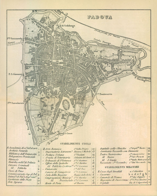 Historic Map - Padova Italy - Castro 1870 - 23 x 28.61 - Vintage Wall Art