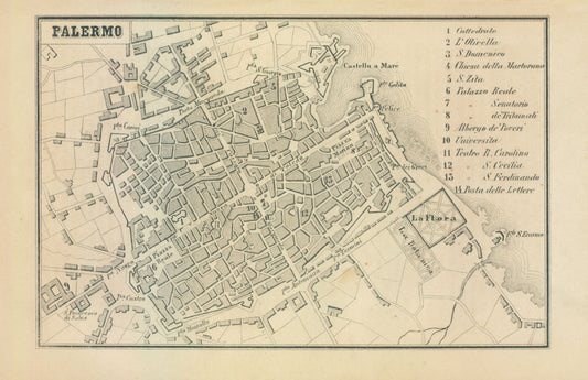 Historic Map - Palermo Italy - Castro 1870 - 35.52 x 23 - Vintage Wall Art