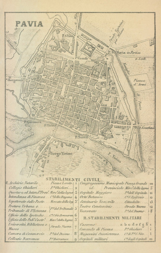 Historic Map - Pavia Italy - Castro 1870 - 23 x 36.25 - Vintage Wall Art