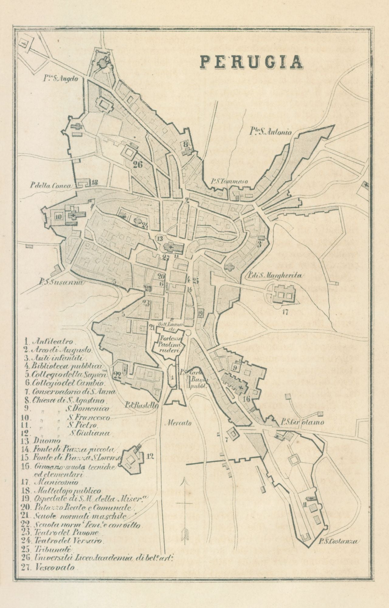 Historic Map - Perugia Italy - Castro 1870 - 23 x 35.95 - Vintage Wall Art