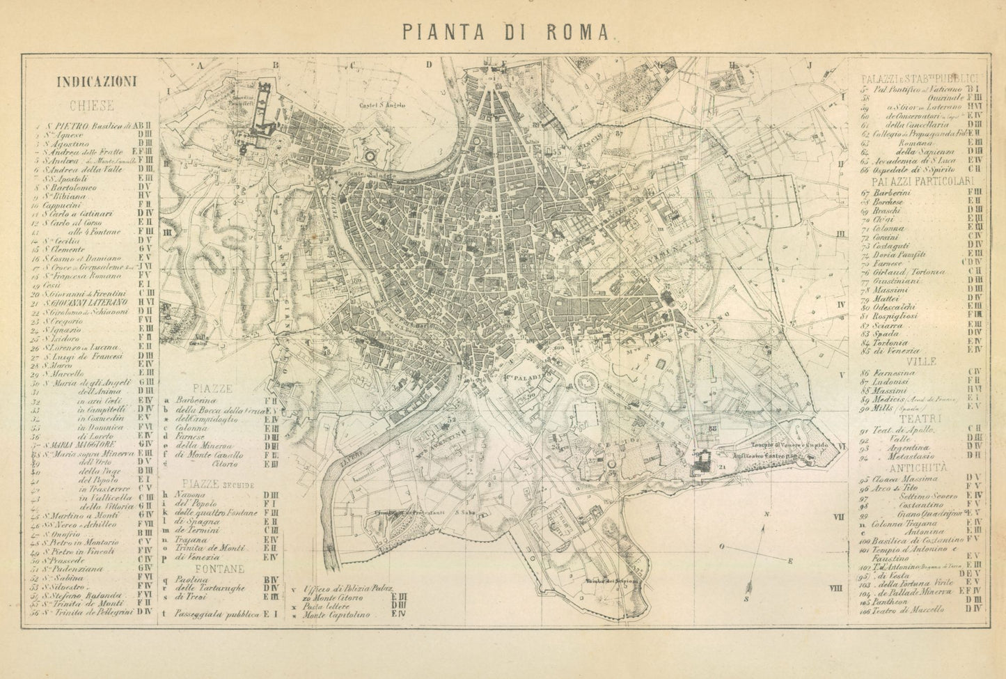 Historic Map - Roma Italy - Castro 1870 - 34.07 x 23 - Vintage Wall Art