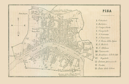 Historic Map - Pisa Italy - Castro 1870 - 35.28 x 23 - Vintage Wall Art