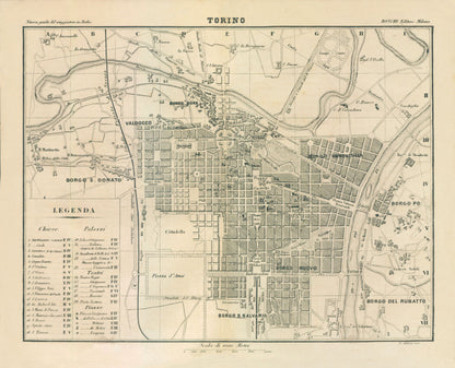Historic Map - Torino Italy - Castro 1870 - 28.39 x 23 - Vintage Wall Art