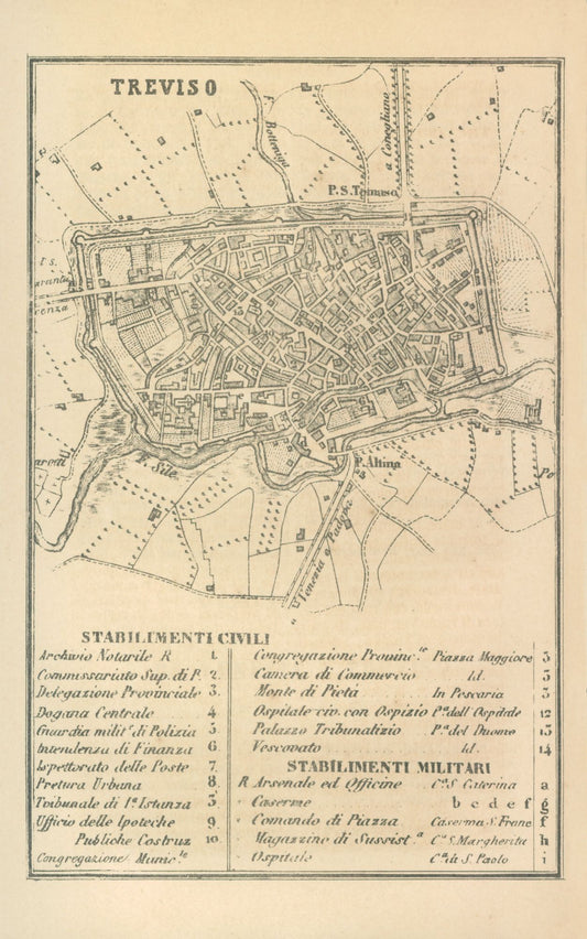 Historic Map - Treviso Italy - Castro 1870 - 23 x 36.78 - Vintage Wall Art