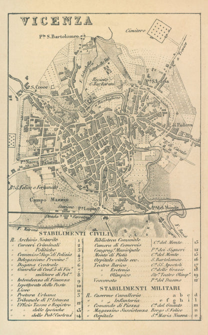 Historic Map - Vicenza Italy - Castro 1870 - 23 x 36.99 - Vintage Wall Art