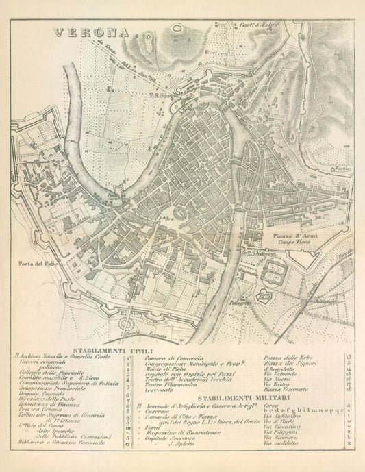 Historic Map - Verona Italy - Castro 1870 - 23 x 29.73 - Vintage Wall Art