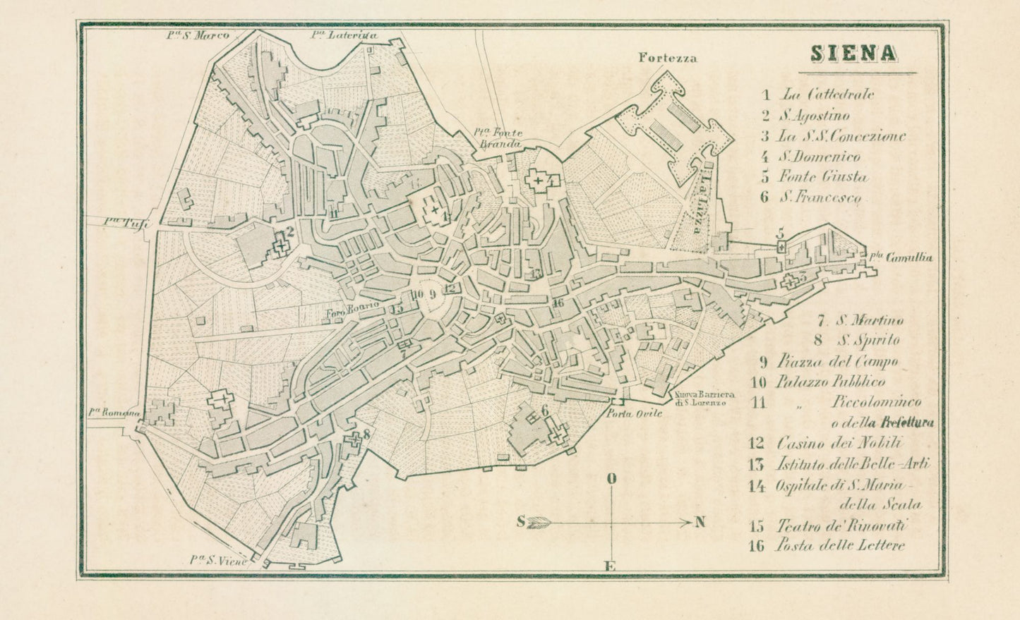 Historic Map - Siena Italy - Castro 1870 - 37.82 x 23 - Vintage Wall Art