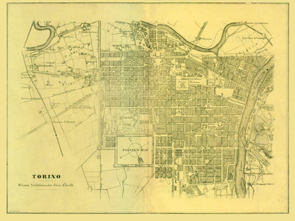 Historic Map - Torino Italy - Muggiani 1865 - 30.72 x 23 - Vintage Wall Art