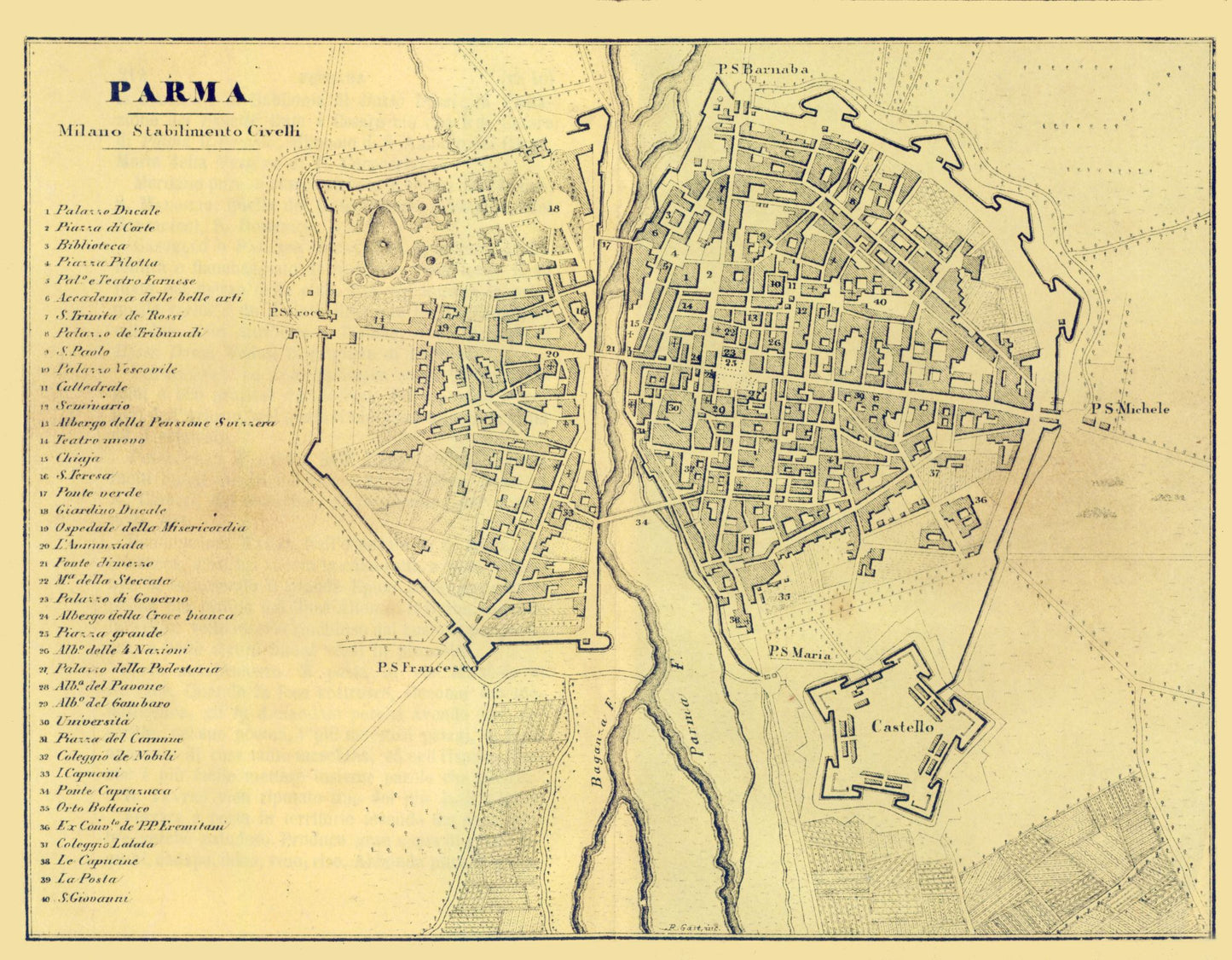 Historic Map - Parma Italy - Muggiani 1865 - 29.51 x 23 - Vintage Wall Art