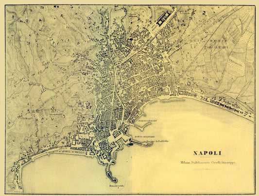 Historic Map - Napoli Italy - Muggiani 1865 - 30.36 x 23 - Vintage Wall Art