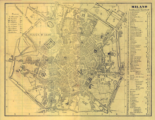 Historic Map - Milano Italy - Muggiani 1865 - 29.69 x 23 - Vintage Wall Art