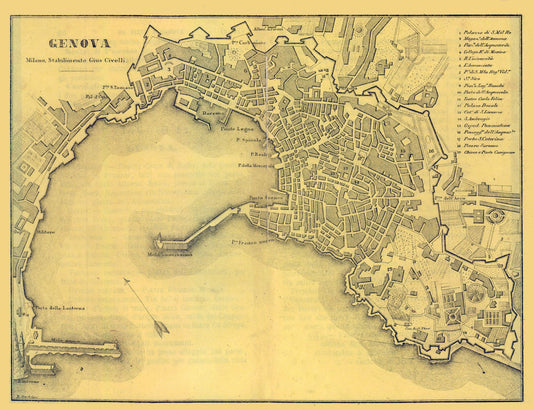 Historic Map - Genova Italy - Muggiani 1865 - 29.96 x 23 - Vintage Wall Art