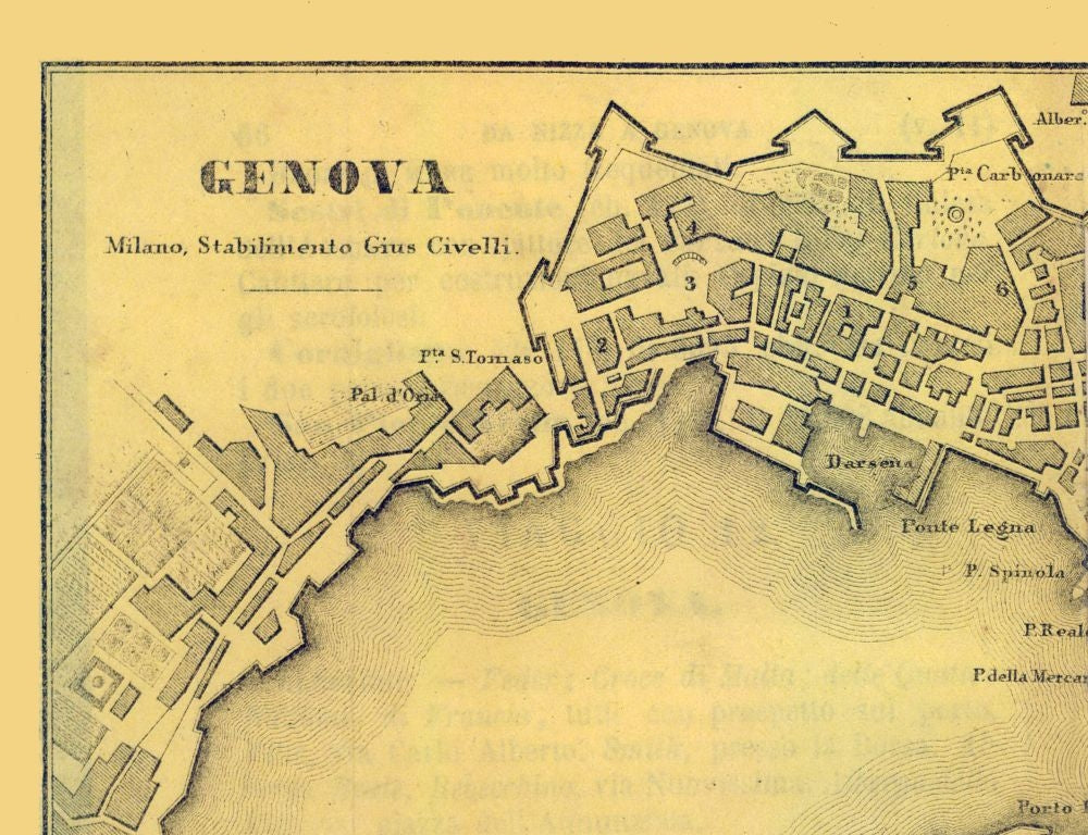 Historic Map - Genova Italy - Muggiani 1865 - 29.96 x 23 - Vintage Wall Art