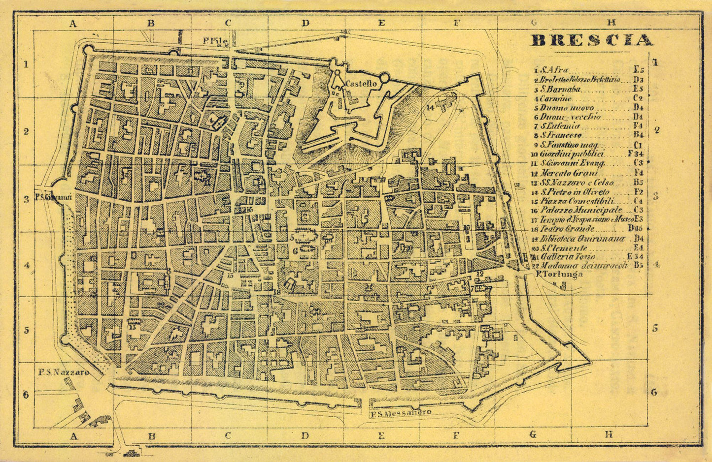 Historic Map - Brescia Italy - Muggiani 1865 - 35.39 x 23 - Vintage Wall Art