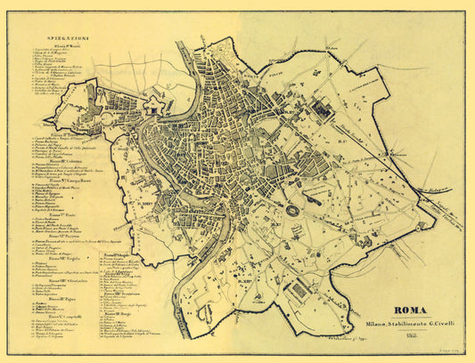 Historic Map - Roma Italy - Castro 1870 - 30.05 x 23 - Vintage Wall Art