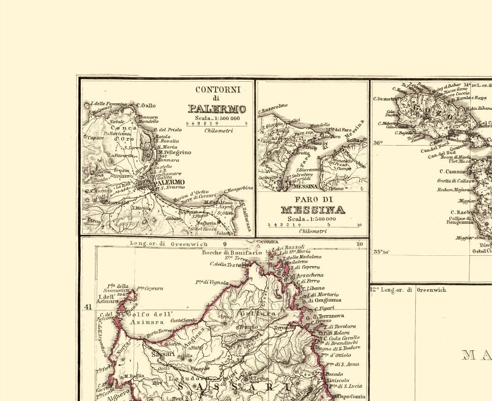 Historic Map - Italy Islands - Perthes 1870 - 28.22 x 23 - Vintage Wall Art