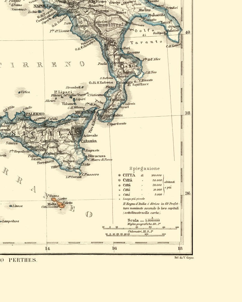 Historic Map - Italy - Perthes 1870 - 23 x 28.64 - Vintage Wall Art