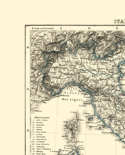 Historic Map - Italy - Perthes 1870 - 23 x 28.64 - Vintage Wall Art