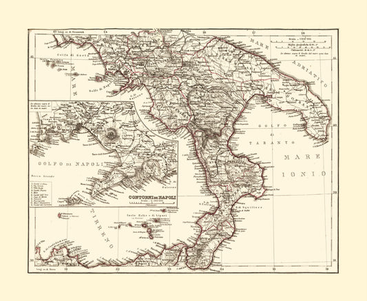 Historic Map - Southern Italy - Perthes 1870 - 28.08 x 23 - Vintage Wall Art