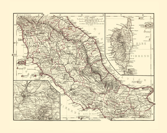 Historic Map - Central Italy - Perthes 1870 - 28.86 x 23 - Vintage Wall Art