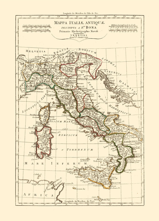 Historic Map - Ancient Italy - Santini 1794 - 23 x 31.92 - Vintage Wall Art