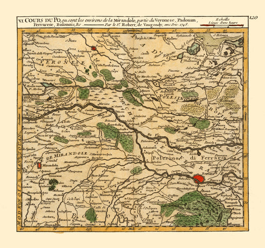 Historic Map - Po River Verona Padua Provinces Italy - Robert 1748 - 24.59 x 23 - Vintage Wall Art