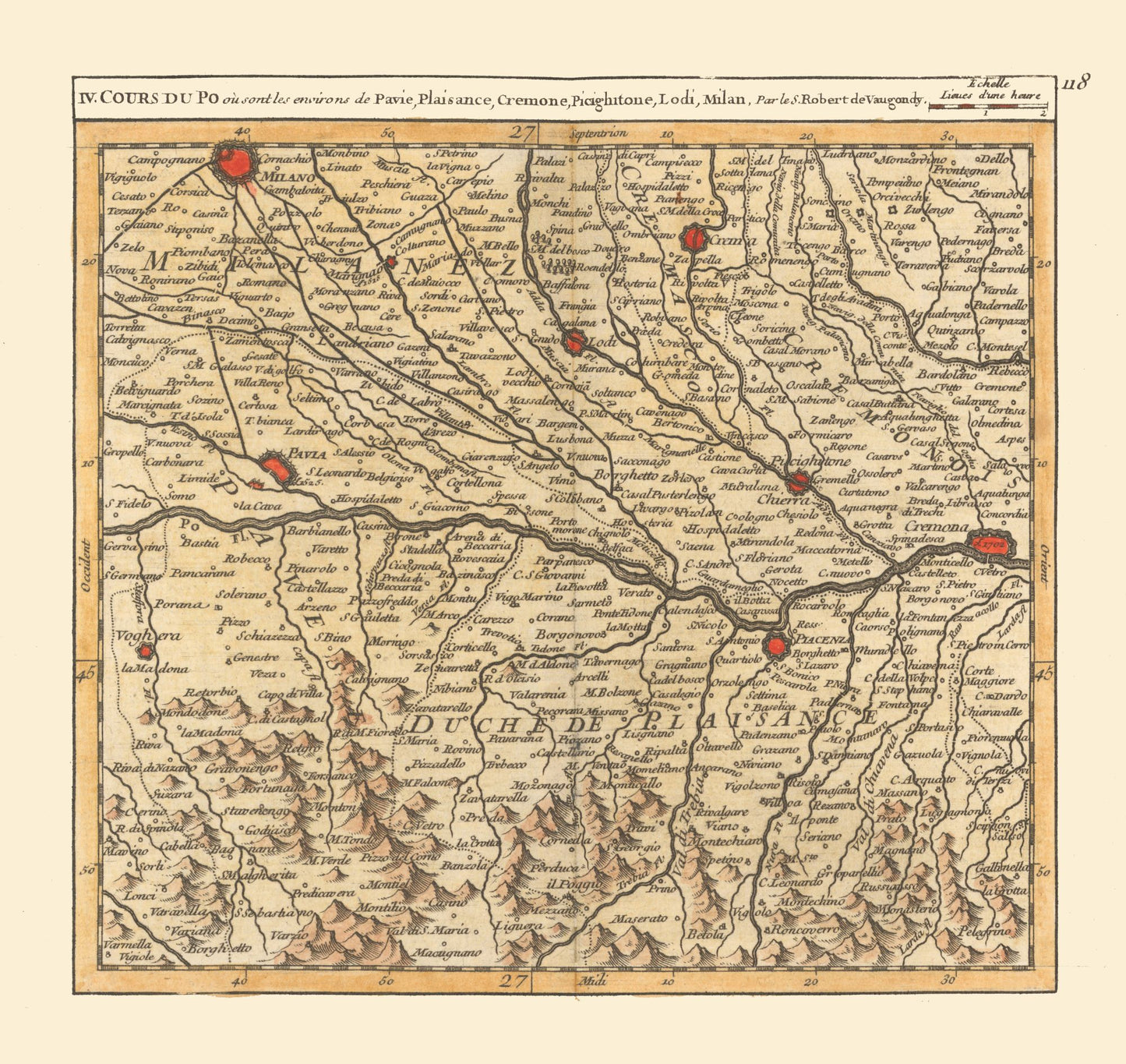 Historic Map - Po River Pavia Plaisance Lodi Milan Italy - Robert 1748 - 24.35 x 23 - Vintage Wall Art